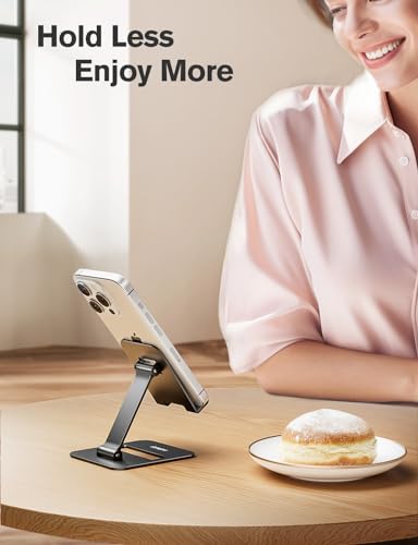 Nulaxy 2 Pack Dual Folding Cell Phone Stand, Fully Adjustable Phone Holder for Desk, Compatible with Phone 16 15 14 13 12 11, Nintendo Switch, All Phones, Black & Silver - color: Black & Silver
