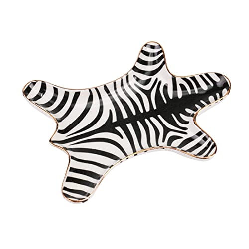 Zebra Stripe Jewelry Tray Ceramic Dishes Plate Gilded 5.9", Gold (Black) - color: Black