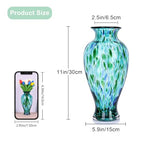 Hand Blown Glass Vase 11.8" Tall Beautiful Turquoise Sea Wide Mouth Bud Vase for Table Centerpiece, Painted Colorful Murano Glass Flower Vases for - Home Entrance Wedding Center - color: Turquoise