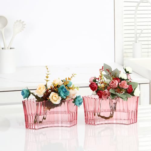MCMCNCUIU Crystal Vases for Centerpieces, Flower Vases for Wedding Centerpieces, Pink Glass Vase for Flowers, Curve Small Vase for Living Room, Bedroom, Kitchen, Dining Table, Set of 2 - color: Pink