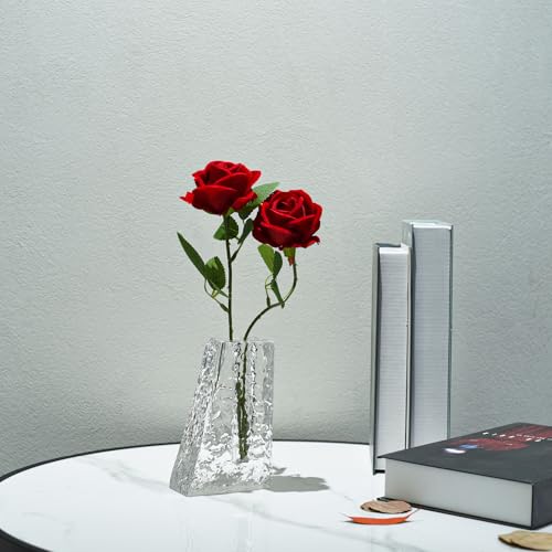Crystal Flower Vase with Glacial Texture,Heavy Duty Large Clear Vase for Dining Table Kitchen Office Home Shelf Display Wedding Living Room Centerpieces - color: M-cv266a-m