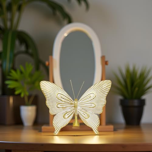 Dwelloria Gold Butterfly Sculpture Decor, Elegant Metal Look Butterfly Desktop ornaments, Modern White & Gold Butterfly Home Accent for Living Room, Bedroom, Entryway, Nature Inspired Decorative Ornament