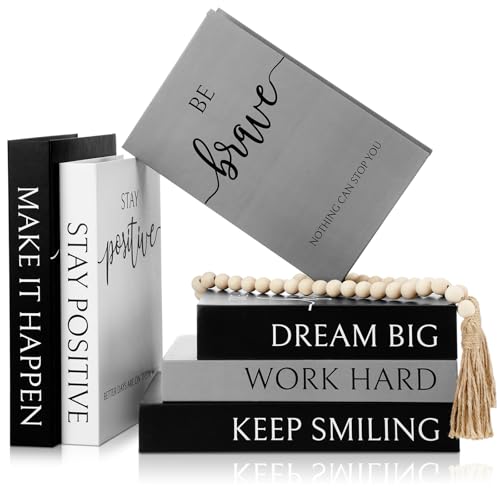 Menkxi 6 Aesthetic Decorative Books Set with Tassel Wood Bead Motivational Table Decor Encouragement Faux Book with Inspirational Design for Home Coffee Table Modern Decoration Photo Storage Box - style: Brave