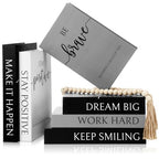 Menkxi 6 Aesthetic Decorative Books Set with Tassel Wood Bead Motivational Table Decor Encouragement Faux Book with Inspirational Design for Home Coffee Table Modern Decoration Photo Storage Box - style: Brave