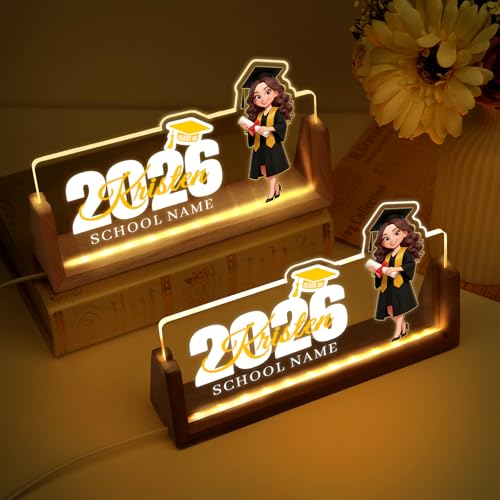 Custom Name Plate for Desk, Personalized Light Up Acrylic Desk Name Plate, Personalized Graduation Gifts 2026 for Him Her, Class of 2026 Graduate Gift, High School College Grad Gift (Graduation Girl) - color: Graduation Girl