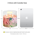 Eywamage 3 Wick Flameless Candle with Remote, Pink Hummingbird Floral Glass LED Candle, Large Battery Pillar Candle Φ 6" H 6" - color: Pink Hummingbird