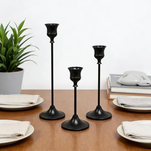 4 Sets(12 Pcs) Candle Stick Holders，Black Metal Taper Candle Holders, Vintage Modern Decorative Centerpiece Candlestick Holders for Table Mantel Wedding Housewarming Gift - color: Black-4 Sets(12 Pcs)