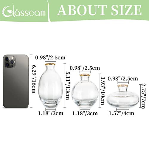 Bud Vases 3Pcs/Set Small Vases Handmade Cute Gold Rim Small Vases for Flowers Centerpieces Glass Vases Mini Vase Home Decor Centerpieces, Events Table Decor - color: Gold Rim, size: 1 Set