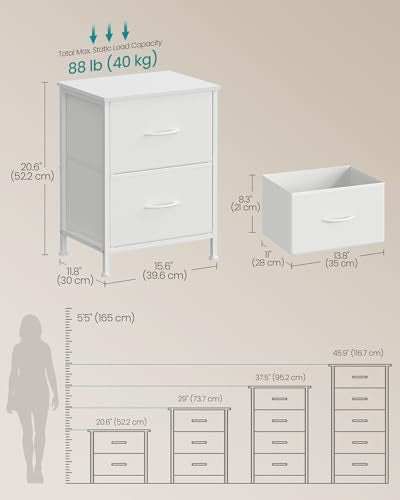 SONGMICS Dresser for Bedroom, Chest of Drawers, Nightstand, Steel, MDF, 2 Non-Woven Fabric Drawers, Storage Organizer Unit, Closet, Entryway, Cloud White and Snow White ULGS312W01S - color: Cloud White + Snow White, size: 1 Pack