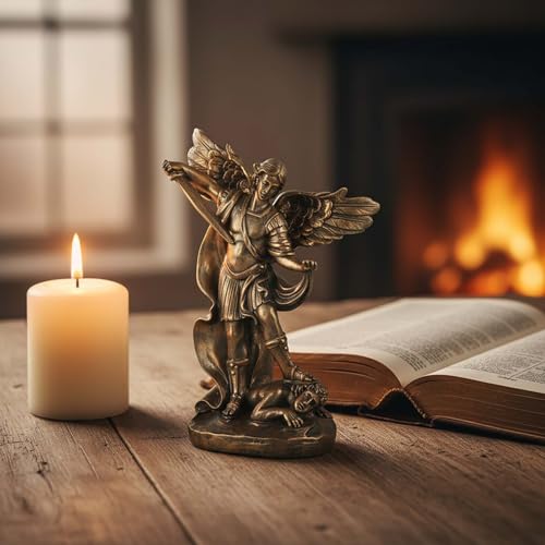 St. Michael the Archangel Statue – Bronze Finish Resin San Miguel Sculpture, Powerful Religious Decor for Home, Altar, or Prayer Room – 7.5 Inch Catholic Saint Michael Figurine - size: 5.32 x 2.36 x 7.48 inches