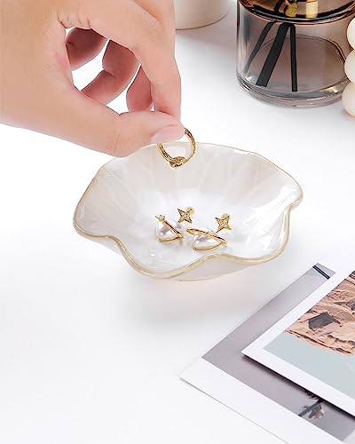 2PCS Lotus Leaf Shape Ring Holder Dish, Small Key Bowl, Ceramic Trinket Tray Jewelry Dish Organizing Necklace Earrings for Mom Friend Sister, All Jewelries Are NOT Included.White+Crystal Green. - color: White+Crystal Green-Lotus