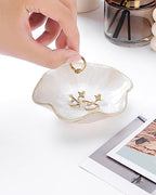 2PCS Lotus Leaf Shape Ring Holder Dish, Small Key Bowl, Ceramic Trinket Tray Jewelry Dish Organizing Necklace Earrings for Mom Friend Sister, All Jewelries Are NOT Included.White+Crystal Green. - color: White+Crystal Green-Lotus