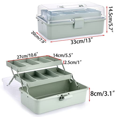BTSKY 3-Layer Plastic Dividing Storage Box Craft Organizer and Storage with Adjustable Spacers Portable Handled Art Supply Organizer Multipurpose Home Utility Box for Medicine Sewing(Haze Green) - color: Haze Green