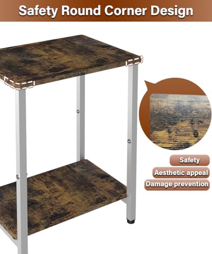 2 Tier Side Table, Heavy Duty End Table with Shelves, Narrow Nightstand Table for Small Spaces, Record Player Table for Bedroom, Living Room, Sofa Couch - Rustic Brown & White - color: White, size: 2-Tier