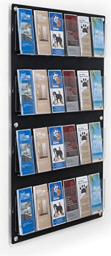 Displays2go Wall Pamphlet Display, Acrylic, 12/24 Adjustable Slots, Aluminum Standoffs - Black (2RP12BLK) - color: Black, size: 12 Pockets