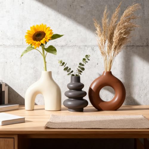 Ceramic 3 Pcs Vase Set,Modern Home Decor Table Centerpiece,Minimalist Nordic Vases, Wedding, Living Room, Bookshelf, Office, Modern Home, Entryway Boho Decor (D) - color: D