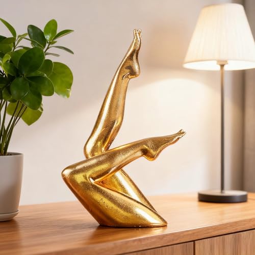 Gold Abstract Human Figure Yoga Sculpture, Modern Resin Home Decor Accent, Aesthetic Shelf Art for Living Room Office, Unique Decorative Ornament
