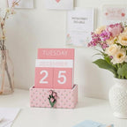 AceOrbit Pink Tulip Wood Block Perpetual Calendar Coquettish Desk Decor Cute Month Week Date Display Decorative Block Calendar for Women Office Home Desk Gift for Women - style: Pink Tulips