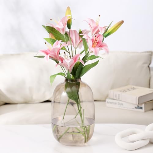 Brown Glass Vase, 10 Inches Large Glass Vase, Tall Glass Vases for Flowers, Modern Round Vases for Living Room, Dining Table, Shelf, Wedding, Office, Home - color: Brown