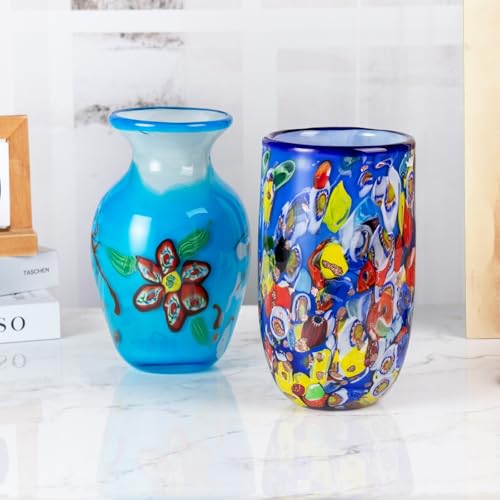 KAMMAK Colored Glass Vase, Beautiful Hand Blown Decorative Vase, Modern Art Vase for Flower Mantle Dining Table Centerpiece, Entryway Living Room Wedding Decoration (JG2058) - style: JG02058