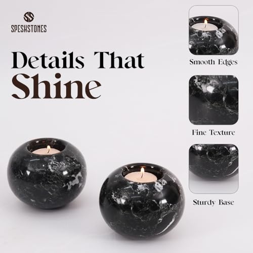 Marble Tealight Candle Holder 4-Inch Handmade Black Stone Votive Holder for Tables Centerpieces & Earthy Room Decor, Decorative Candle Holder for Wedding Gifts - size: 4''