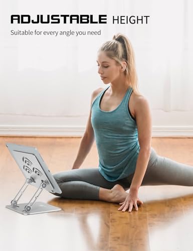 Adjustable Tablet Stand for Desk, Premium Aluminum Holder for iPads, Tablets, Kindles, Switch, Phones, and All Devices up to 14 Inches. Portable and Foldable Silver, Plus Size - color: Silver, size: Plus Size