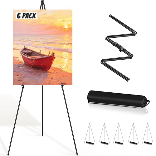 Thicken Display Artist Easel Stands - 63" Instant Tripod Collapsible Portable Floor Easels - Easy Folding Adjustable Art Poster Metal Stands for Display Show, Wedding, Painting - Black 6 Pack - style: 6pack