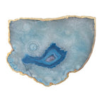Creative Co-Op Agate Slab Tray with Gold Electroplated Edge, Blue - color: Blue