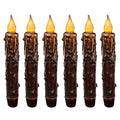 CVHOMEDECO. Real Wax Hand Dipped Battery Operated LED Timer Taper Candles Rustic Primitive Flameless Lights Décor, 6-3/4 Inch, Brwon, 6 PCS in a Package - color: Brown 6 Pcs