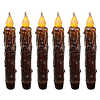 CVHOMEDECO. Real Wax Hand Dipped Battery Operated LED Timer Taper Candles Rustic Primitive Flameless Lights Décor, 6-3/4 Inch, Brwon, 6 PCS in a Package - color: Brown 6 Pcs