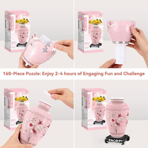 3D Puzzles Vase for Adults, Crafts for Adults, 120 Pieces Plastic DIY Unique Flower Vase with LED Light House Warming Gift Birthday Gifts for Flower Arrangements and Home Decor (Pink) - color: Pink 3