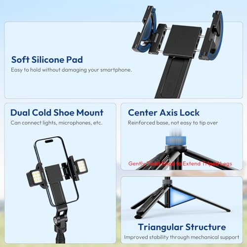 ULANZI TT88 Magnetic Tripod for iPhone 17, 57" Extendable Selfie Stick w Remote, 2-in-1 Phone Clip & Dual Cold Shoe Mounts-Lightweight Phone Tripod Stand for Vlogging, Travel, Video Recording, Black - color: Black
