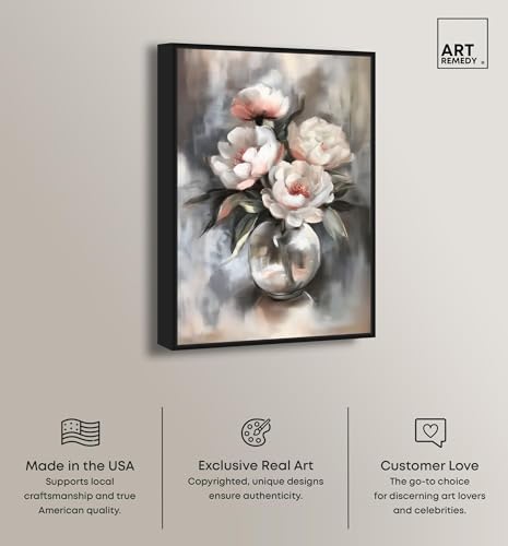 Art Remedy Glass Vase Flowers Canvas Luxury Floral Art, Black Frame, 24" x 36" - color: Black Frame, size: 37"L x 25"W