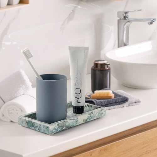 Natural Small Marble Vanity Tray, Luxury Stone Organizer for Bathroom & Kitchen | Holds Soap Dispenser, Jewelry, Perfume | Non-Resin, Non-Ceramic Décor - color: Cyan-green, size: 7.9" x 4.3" x 0.8"