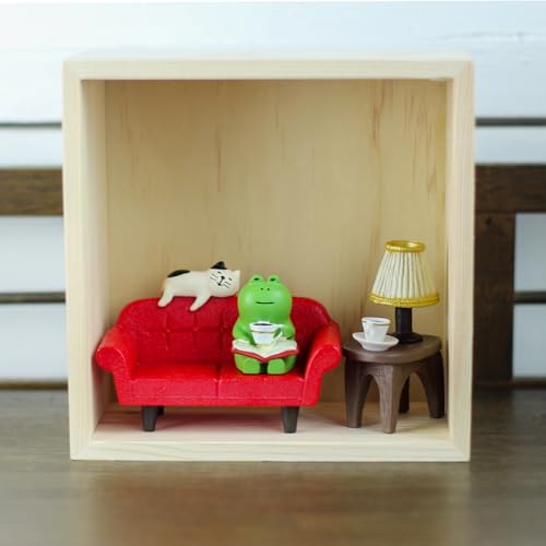 Mevodeata Cute Mini Frog Figurine with Small Sofa and Lamp Table Resin Frog Figure for Office Decor (Red Long Sofa) - color: Long Sofa-red