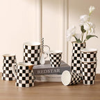 Porlien Checker Porcelain Flower Vase Home Decor Set of 2 with 5.5' High and 8' High Small Indoor Flower Bottles