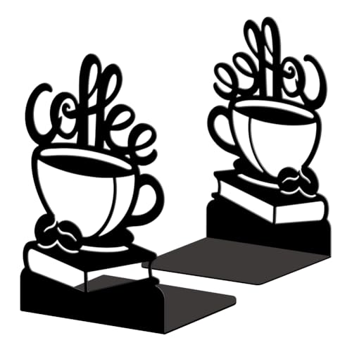 Peacoblue Metal Bookends for Shelves, Modern Decorative Heavy Duty Study Book Ends Stoppers for Office, Desk, Shelf, Room 5.3"x4.3"x7.9" Cast Iron Simple Tall Bookends 1 Pair (Coffee Beans and Books) - style: Coffee Beans and Books