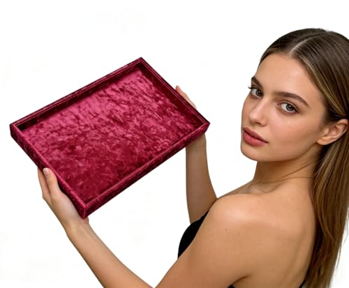 AgentMoon Luxurious Decorative Jewelry Tray,Commodity Display Board,Bedside Storage Tray for Eyeglasses Phone Watch Bracelet Earring Keys.Luxury Extra Velour (Embossed Red) - color: Embossed Red