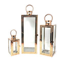 Allgala 3-PC Lantern Set 23 Inch Jumbo Deluxe Modern Indoor/Outdoor Candle Lantern Set Stainless Steel Frame Tempered Glass Rectangular Rose Gold for Garden Poolside Fireplace Wedding - color: Cuboid Rose Gold