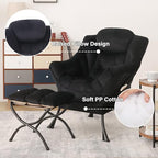 Tiita Lazy Chair with Ottoman, Black Modern Large Accent Chair, Comfy Leisure Sofa Armchair with Ottoman, Reading Chair with Footrest for Bedroom, Living Room, Dorm Rooms, Velvet Black - color: Black