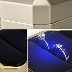 Luxury Ring Box, Square Velvet Wedding Ring Case Jewelry Gift Box with LED Light for Proposal Engagement Wedding, Gold - color: Gold, size: Ring Box