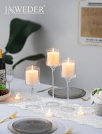 Tall Glass Candle Holder: Long Stem Floating Candle Holders for Tealight Votive and Pillar Large Clear Centerpieces for Wedding Table Party Home Set of 3