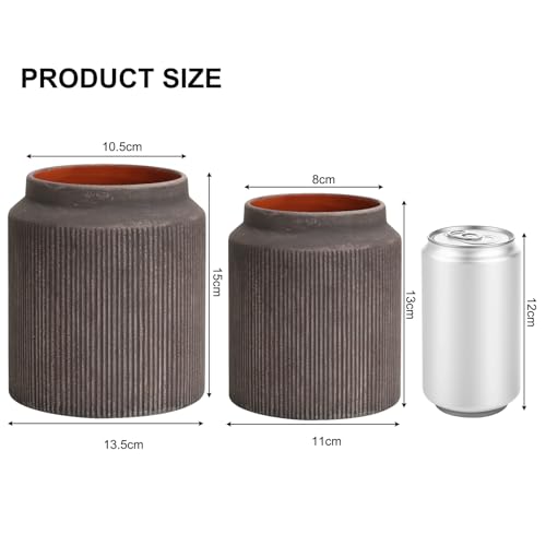 Rustic Ceramic Vase Set of 2, 5.9in Ceramic Flower Vase for Home Decor, Brown Terracotta Pottery Vase Decorative for Living Room, Coffee Table, Farmhouse, Fixwal - color: B-2pcs-brown