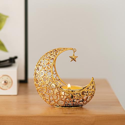 Moon Tea Light Candle Holder, Gold Metal Candle Stand for Home Decor, Dining Table, Living Room, Coffee, Table Centerpiece(2Pcs) - size: 2Pcs Gold