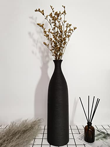 Modern Black Ceramic Vase, 13.3 inch Small Narrow Neck Vases, Ceramic Flower Vases Decorative, Fireplace, Table Decor, Modern Farmhouse Decor Vase