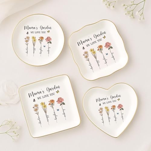 Personalized Mama's Garden Jewelry Tray, Grandma‘s Garden Birth Month Flower Jewelry Dish; Personalized Mom Trinket Tray, Grandma Shower Keepshake, for Grandma Mama 7 - color: Jewelry Dish 6