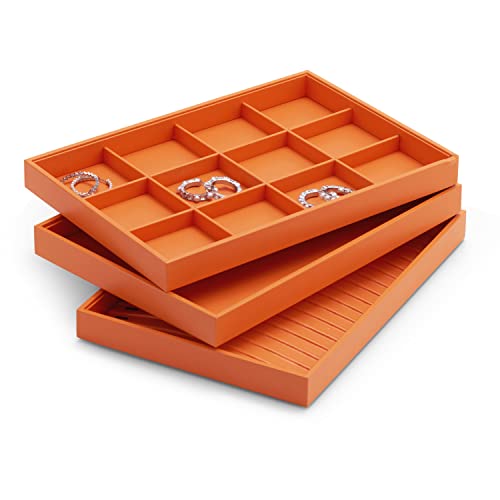 12 Grids PU Leather Bracelets Tray Stackable Jewelry Organizer Trays for Drawer Bracelet Bangle Holder Earrings Watches Storage (Orange) - color: Orange, size: 12 Grid