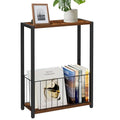Homleke Narrow Side Table with Magazine Holder, Skinny End Table Perfect for Small Spaces, Space-Saving Design for Living Room, Bedroom, or Office, 7.1" D x 16.9" W x 23.6" H, Rustic Brown - color: Rustic Brown - Standard