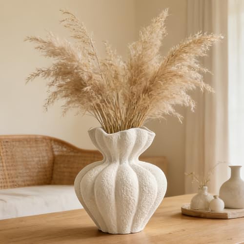 White Ceramic Vase, 6.8 Inch Modern Boho White Flower Vase for Home Decor, Unique Vase for Farmhouse Living Room Cabinet Table Centerpieces Wedding Decorations - size: Small