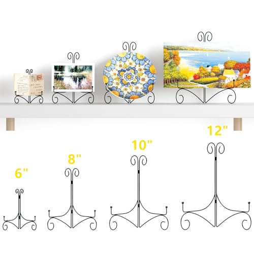Plate Stand for Display with Hinged Folding Design, 6 Inch Picture Stands for Tables, Small Easels for Displaying Book, Art Piece, Photo and Platter, 6’’ Black